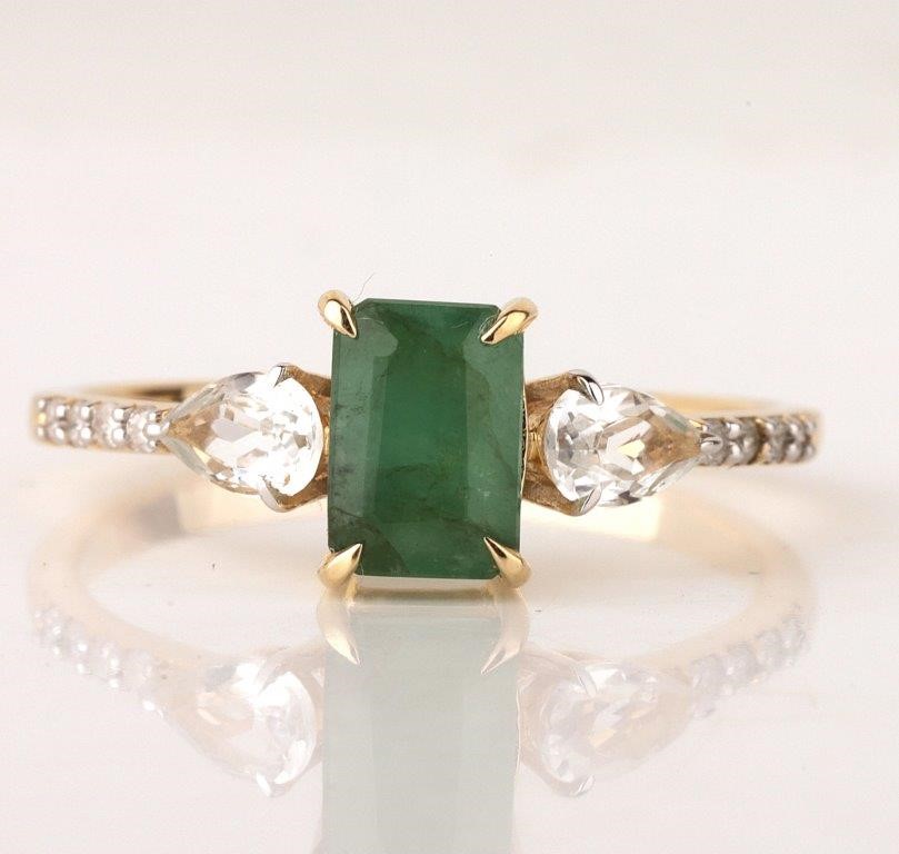 Yellow Gold Natural Emerald  & Diamond Ring with Valuation
