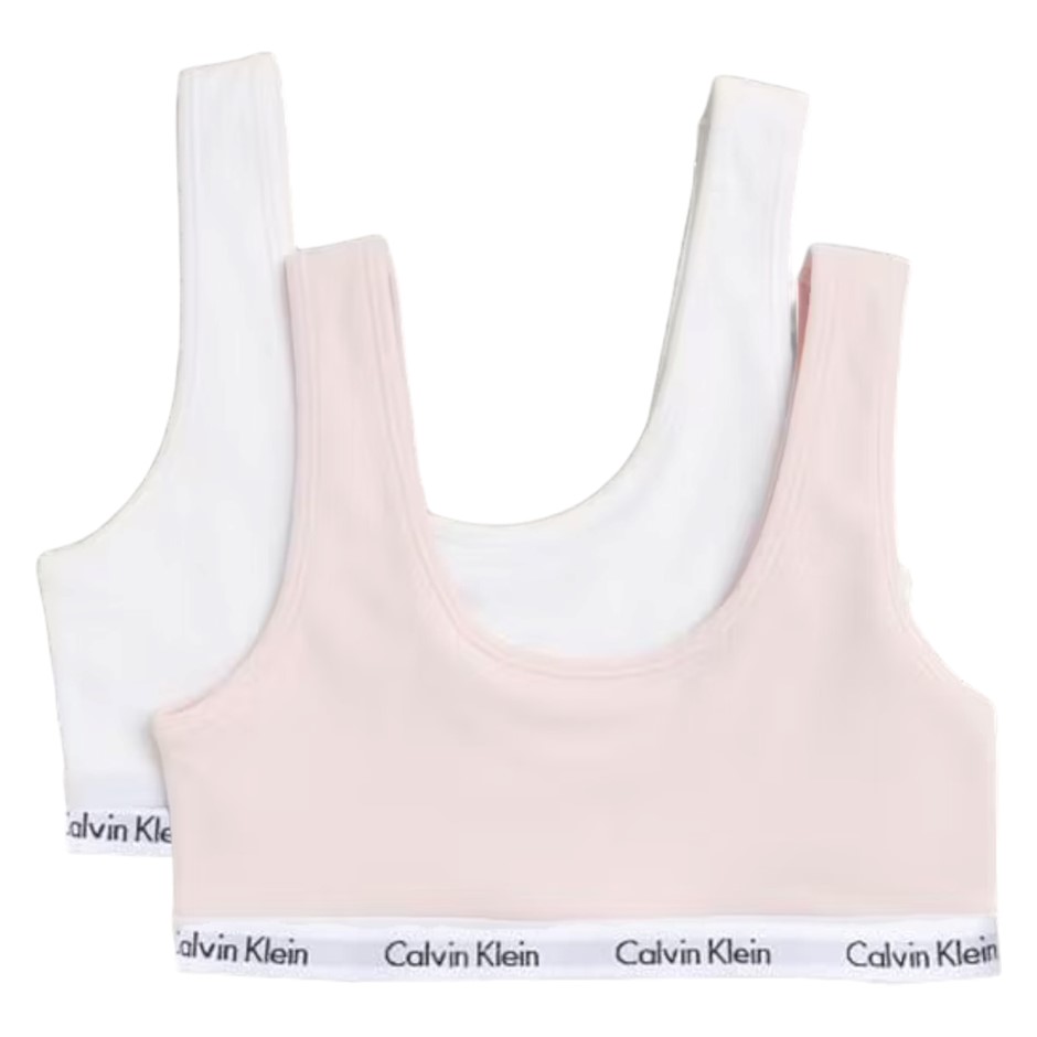 2 x 2-Pack CALVIN KLEIN Unlined Bralettes, Size M, 90% Cotton, White/Pink (