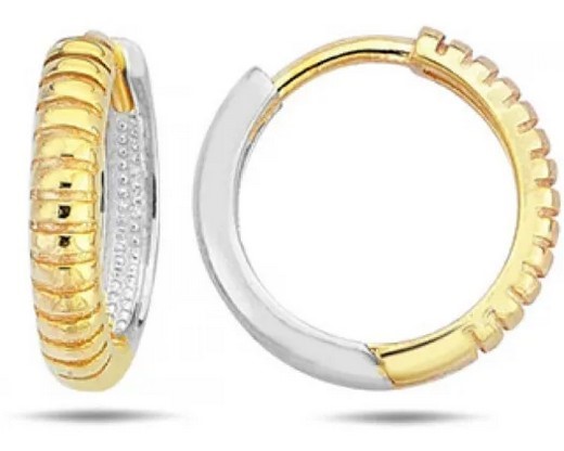 9K Yellow Gold &amp; WHITE GOLD GROVE HUGGIE EARRINGS 14mm28.