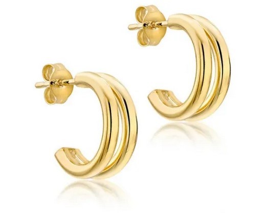 9K Yellow Gold HLW DBRACELET TUBE HALF HOOP EARRINGS 15mm