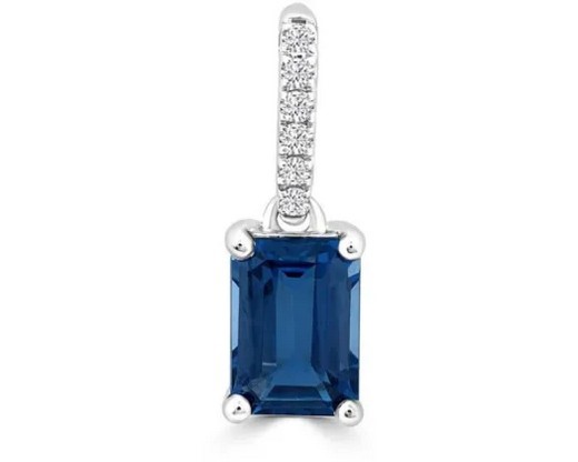 9K WHITE GOLD 0.04ct HI I1 DIAMOND BRACELETUE TOPAZ PENDANT