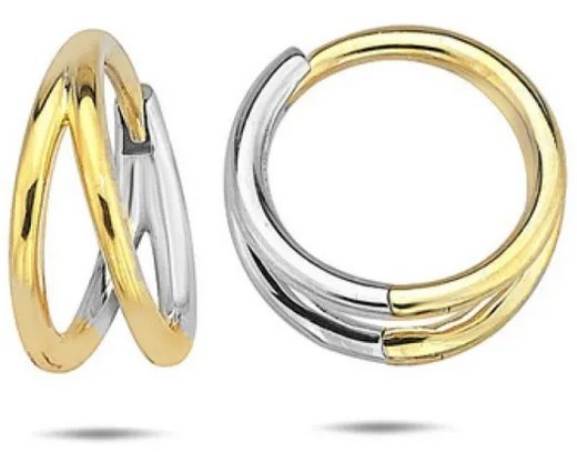 9K Yellow Gold & WHITE GOLD SPLIT HUGGIE EARRINGS 13.5mm