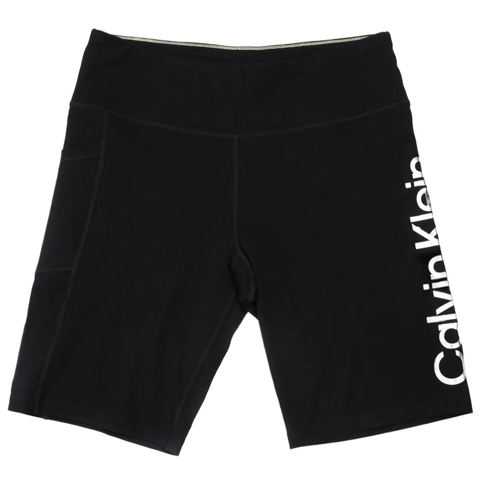 CALVIN KLEIN Women's Short Leggings, Size M, 90% Cotton, Black/Silver (BSV)