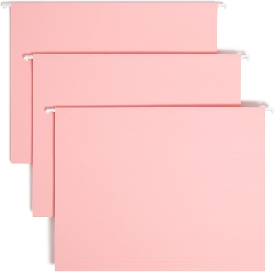 SMEAD Standard Hanging File Folders, 25 Count, Pink, 1/5-Cut Adjustable Tab