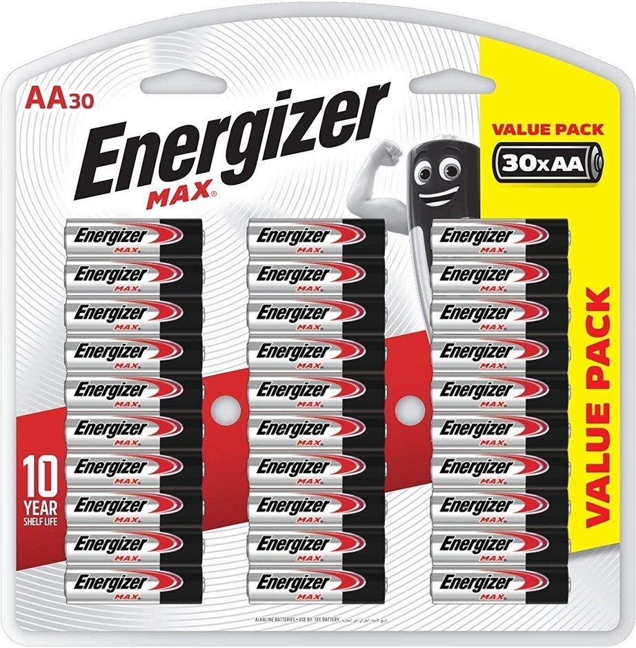 2 x ENERGIZER AA Batteries, Max Alkaline, 30 Pack. NB: Damaged Packaging