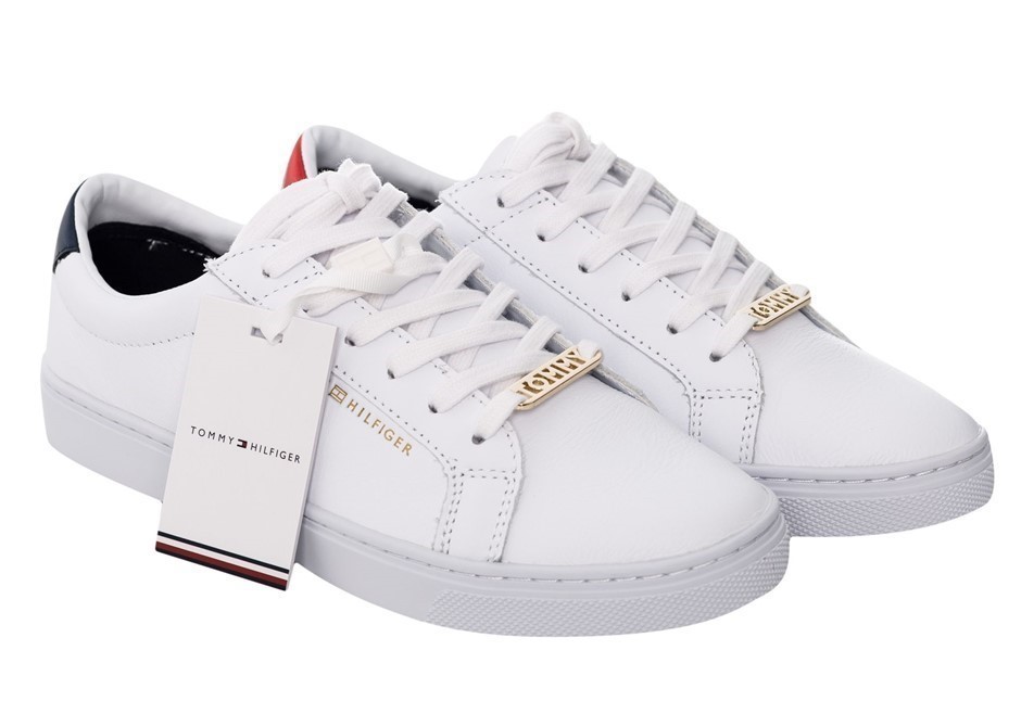 TOMMY HILFIGER Essential Sneakers, Size US 6.5 / UK 4, 020 White/Red/Blue (