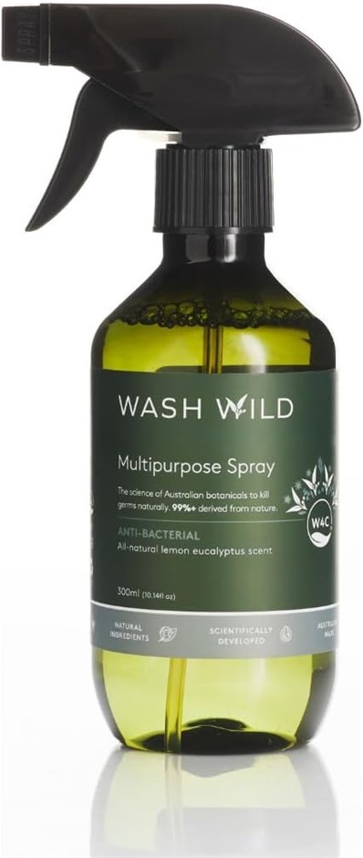 3 x WASH WILD Multipurpose Anti-Bacterial Spray, 300mL, All-Natural Lemon E