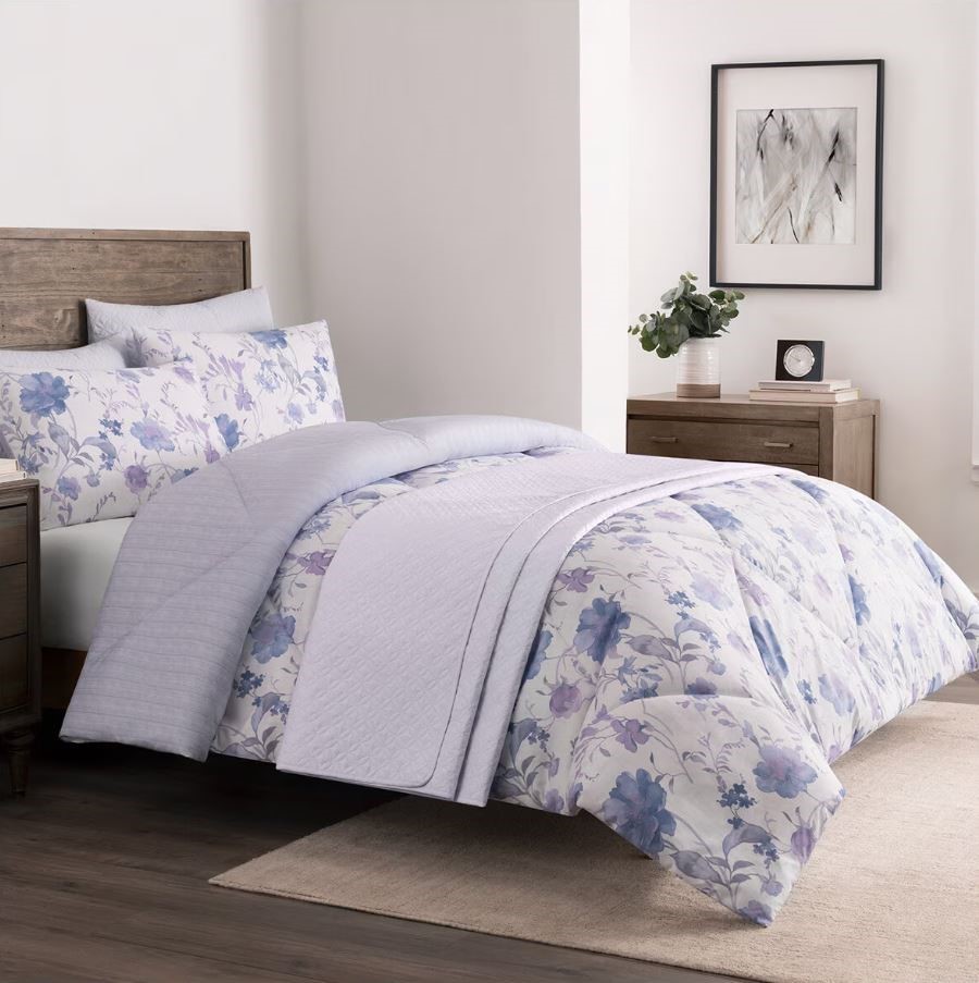 ADORN HOME 6 Piece Comforter & Coverlet Set, King Size, Irving Cool Purple