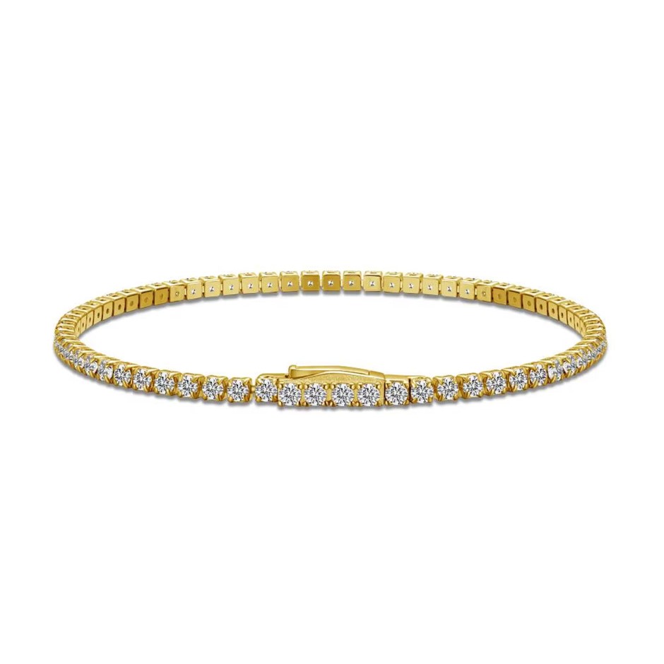 2.5mm Simulated Diamonds 18K Gold Filled 925 Silver Tennis Bracelet-17cm