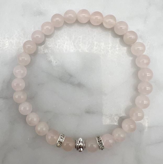 6mm Rose Quartz & Rhinestone Stretch Beaded Bracelet