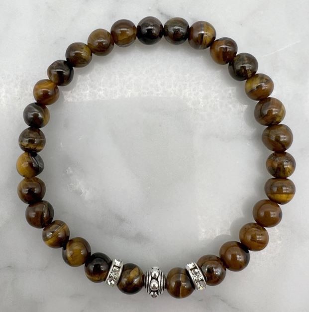 6mm Tiger Eye & Rhinestone Stretch Beaded Bracelet