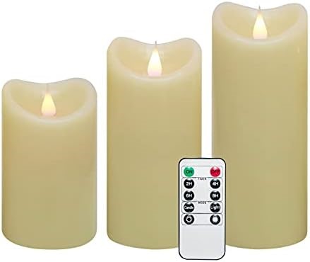 SIMPLUX 3D Flame LED Wax Pillar Candle with Timer, Ivory, 9.5 × 22.9 cm