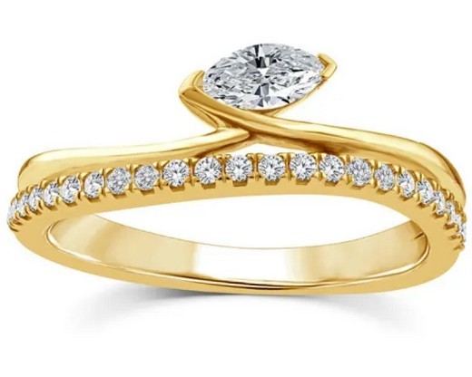 9K YELLOW GOLD 0.33ct F VS LAB DIAMOND MARQ DOUBLE RING