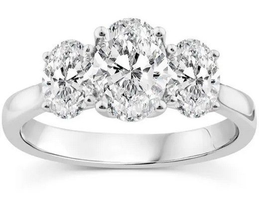 9K WHITE GOLD 2.00ct F VS LAB DIAMOND OVAL TRILOGY RING