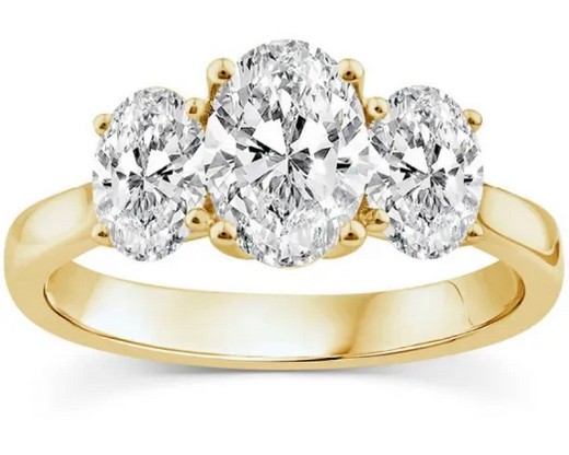 9K YELLOW GOLD 2.00ct F VS LAB DIAMOND OVAL TRILOGY RING