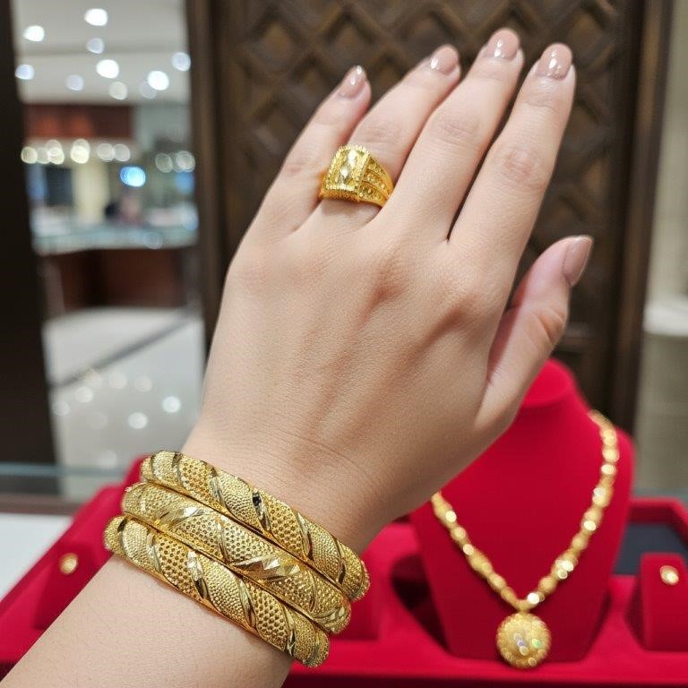 6pcs x 22KGoldFilled/Italy Triple Yellow Gold Plated Bangles with Stamp