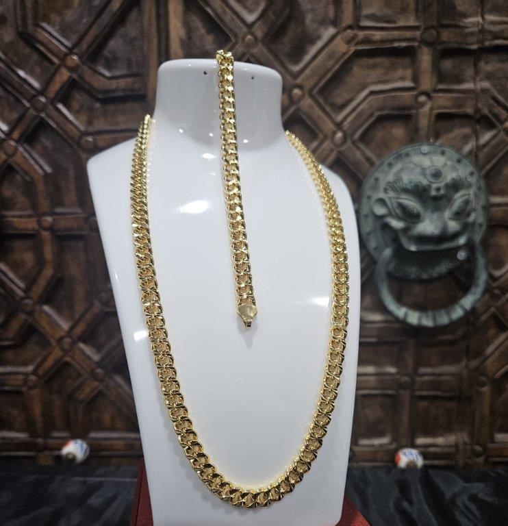 Set 22KGoldFilled/Italy Stamped Set Solid Heavy Yellow   Chain & Bracelet