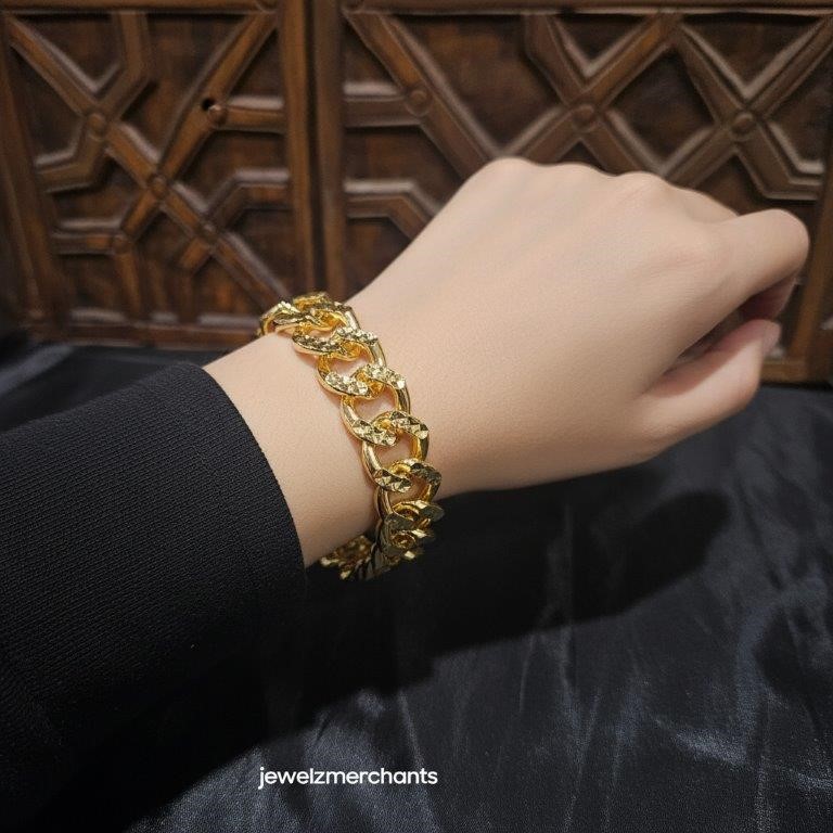 22KGoldFilled/Italy Stamped Solid Heavy Yellow Bracelet -19CM-16MM