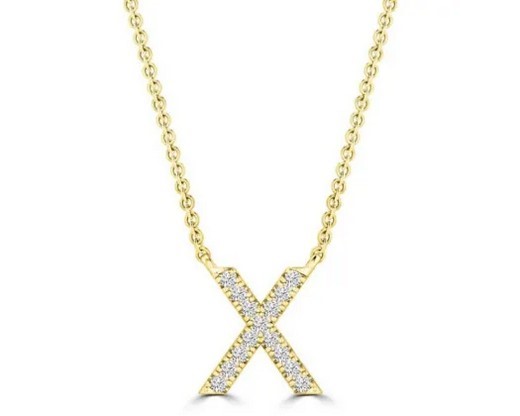 9K YELLOW GOLD 'X' 0.06 HI I1 DIAMOND NECKLACE 40+5cm