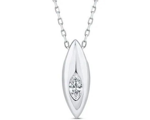 9K WHITE GOLD 0.10ct F VS LAB DIAMOND MARQ NECKLACE 40-45cm