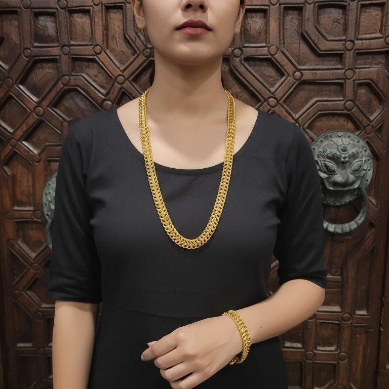 Set 22KGold-filled/Italy Stamped  Yellow Gold Filled  Chain & Bracelet-60CM