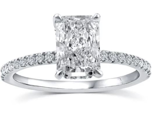 9K WHITE GOLD 1.75ct F VS LAB DIAMOND RADIANT CLAW RING