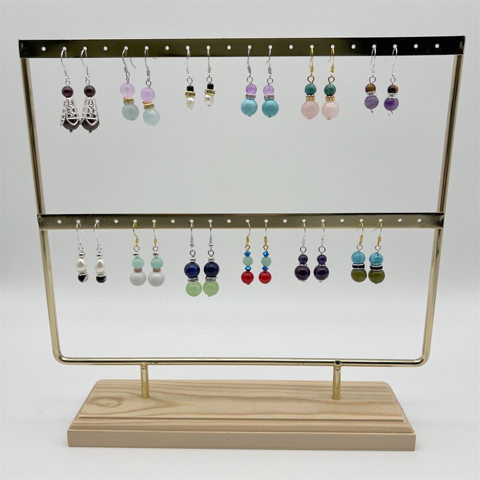 12 Pairs Gemstone & Pearl Drop Earrings