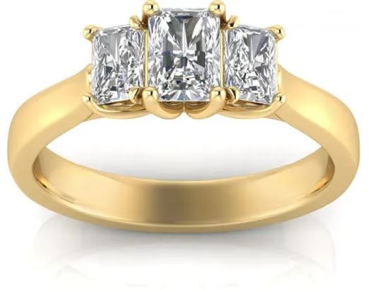 9K YELLOW GOLD 1.00ct F VS LAB DIAMOND RADIANT TRILOGY RING