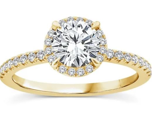 9K YELLOW GOLD 1.25ct F VS LAB DIAMOND RND HALO RING
