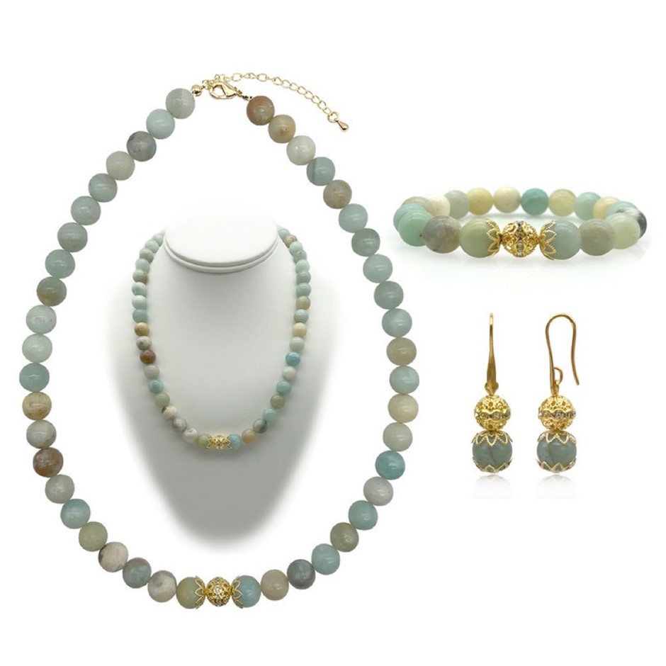 10mm Amazonite Persian Love Gold Plated Rhinestone Jewellery Set
