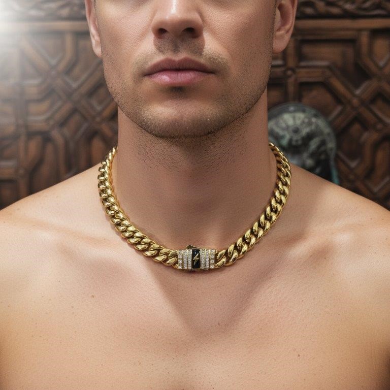 18K Triple Yellow Gold Plated Cuban Chain (18KGP/Italy)stamped-60cm-12mm