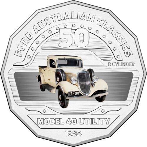 2017 Australia 50c Coloured Unc Coin- 1934 Model 40 Coupe Utility FORD Car