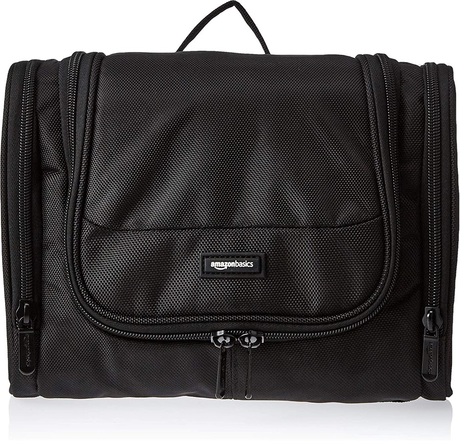 AMAZONBASICS Hanging Toiletry Kit, Made With 1680D Polyester , Black, ZH150