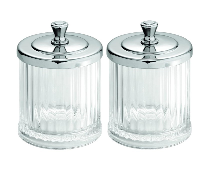 2 x iDesign -InterDesign Alston Cotton Pad Jar, Small Plastic Cotton Swab J