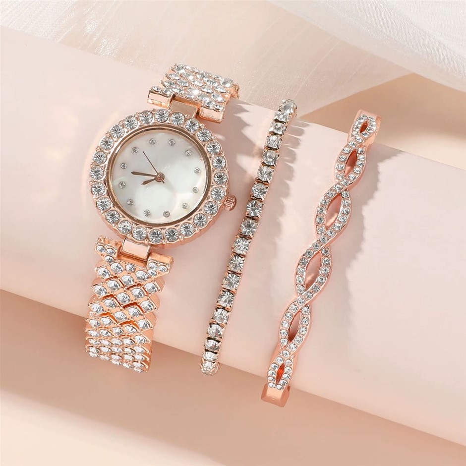 3PCS High Fashion Iced Out Watch and Bracelets Set