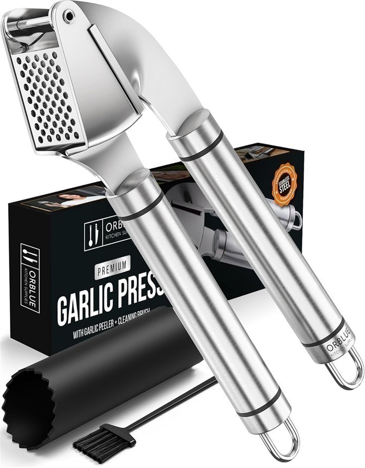 ORBLUE Garlic Press w/ Garlic Peeler & Cleaning Brush.