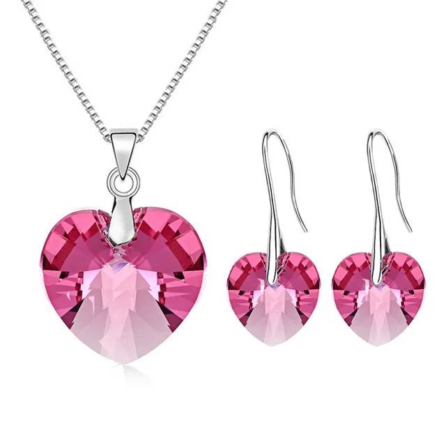 Designer Pink Love Heart Necklace & Earring Set in Silver