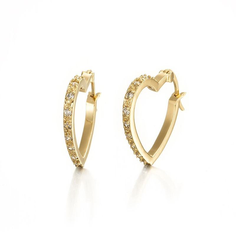 18ct Heavy Yellow Gold Plated Heart Earring - missing 1 crystal