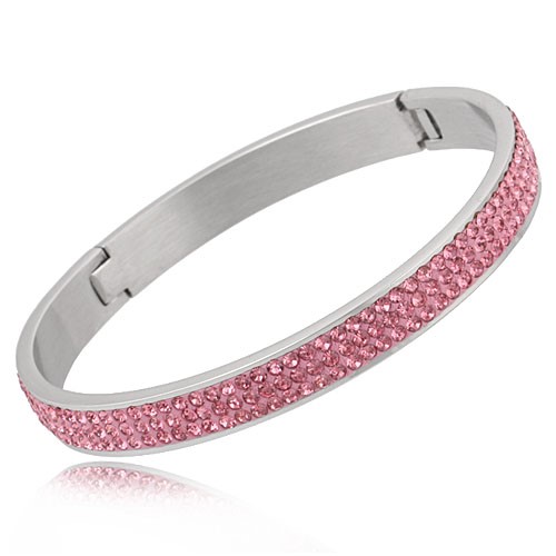Light Pink Stainless Steel Bangle Featuring 200+ Stunning Crystals