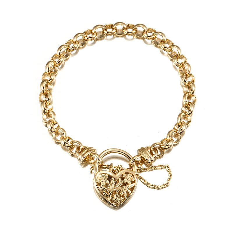 18ct Heavy Yellow Gold Plated 9" Belcher Bracelet Featuring a Filigree Lock