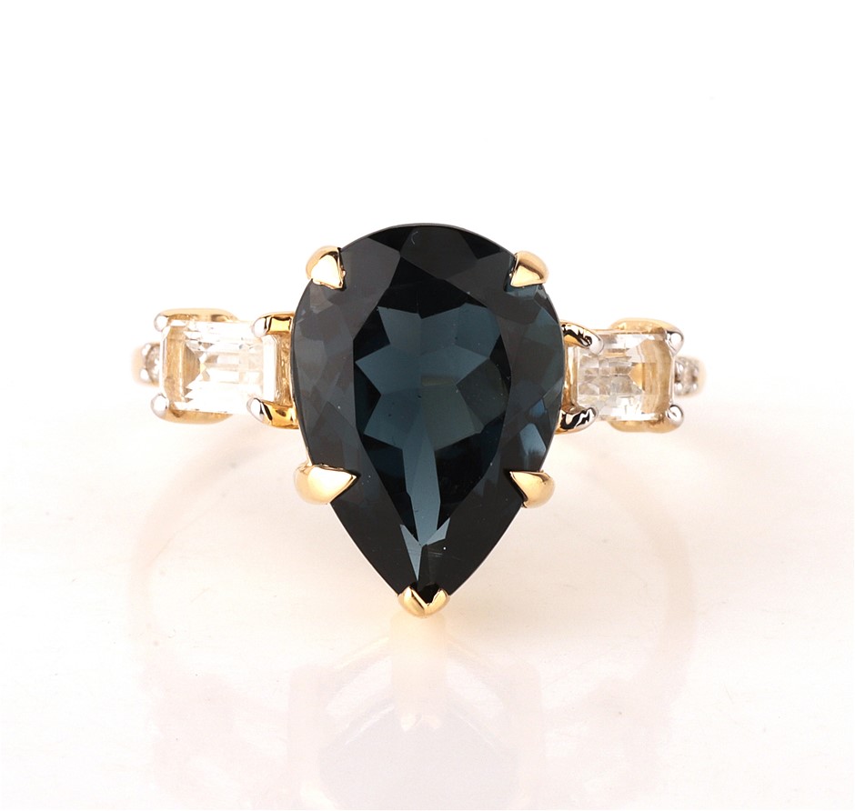 Yellow Gold Natural London Blue Topaz  & Diamond Ring with Valuation
