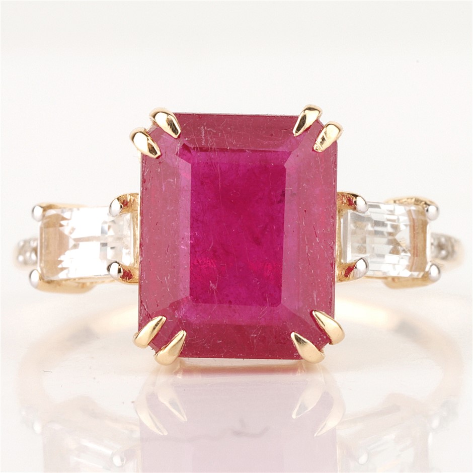 Yellow Gold Natural Ruby & Diamond Ring with Valuation