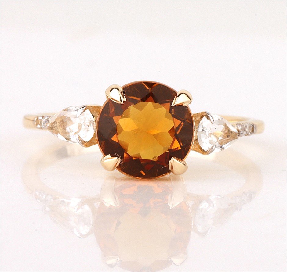 Yellow Gold Natural Citrine & Diamond Ring with Valuation