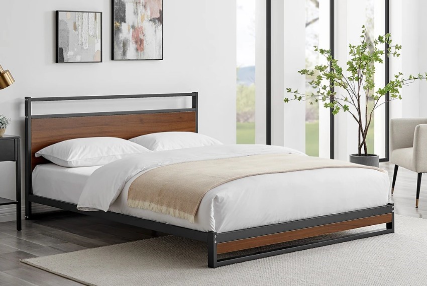 SHANGRI-LA Shangri-La Skye Metal and Wood Bed, Walnut, Single.