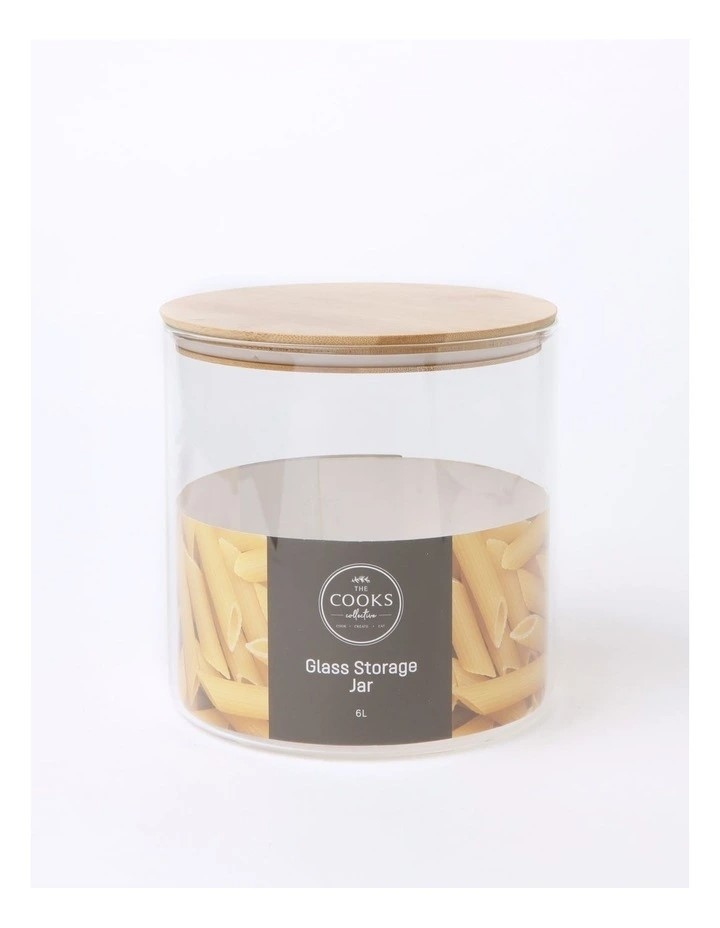 THE COOKS COLLECTIVE 6L Glass Jar with Bamboo Lid, Clear. NB: Seal Broken