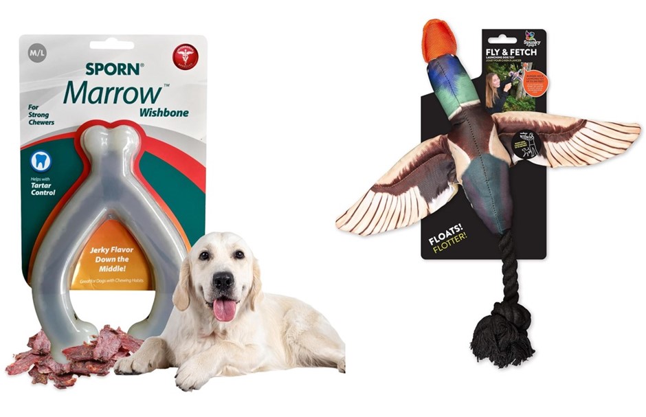 4 x Assorted Dog Products, comprising: 3 x SPORN Durable Jerkey Favour Marr