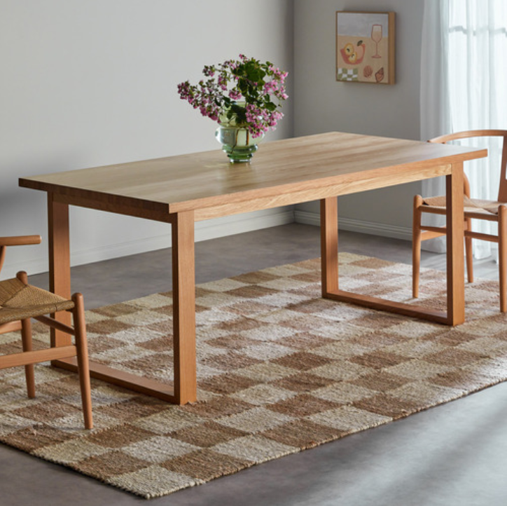 TEMPLE & WEBSTER Oak Ski-Leg Dining Table NB: Minor chip in the corner