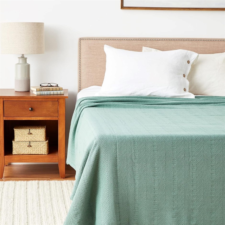 EDDIE BAUER Lightweight Cotton Bedding, Herringbone Green, Size Queen