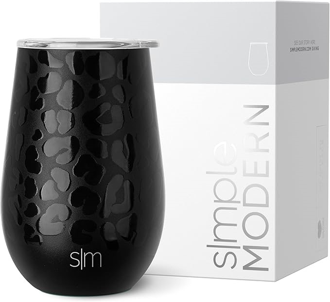SIMPLE MODERN Wine Tumbler with Press-In Lid | Insulated 12oz Stemless Glas