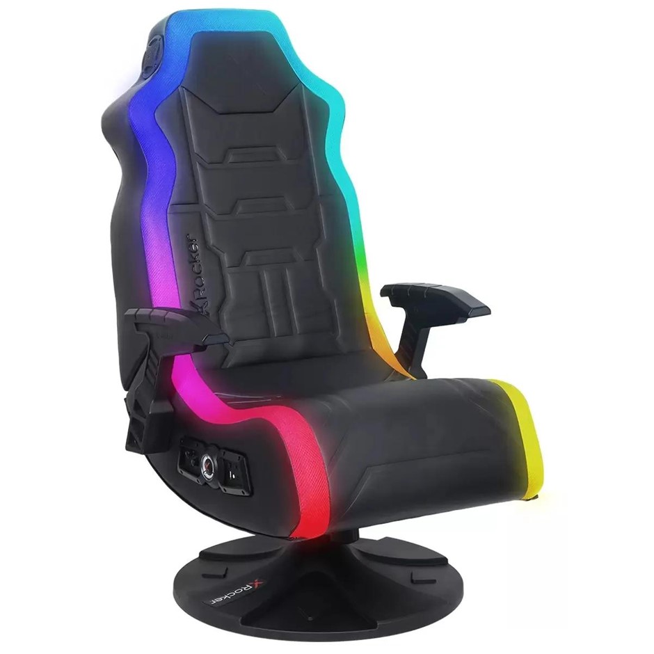 X ROCKER Aurora RGB Pedestal Gaming Chair. NB: Assembled, has been used, ha
